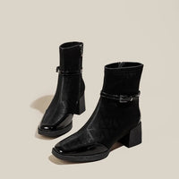 Women's Side Zipper Boot High Heel Short Boot Winter Mid-Calf Boot Chinese Style National Wedding Boot