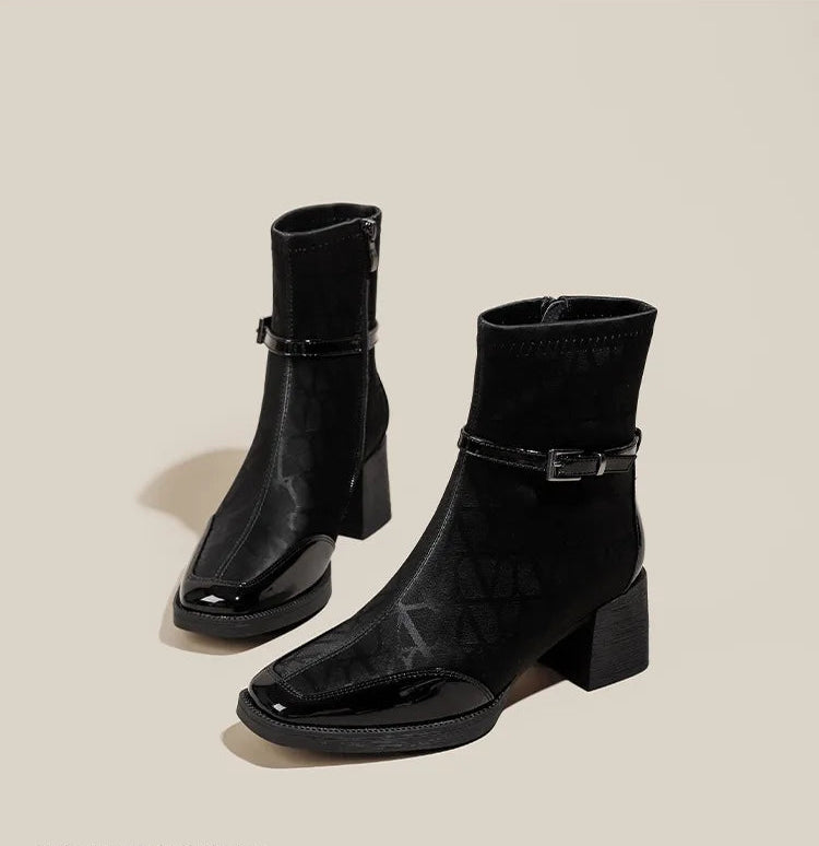 Women's Side Zipper Boot High Heel Short Boot Winter Mid-Calf Boot Chinese Style National Wedding Boot