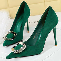 Metal Rhinestone Belt Buckle Women Pumps Suede High Heels Luxury Banquet Shoes Sexy Party Shoes Women Stilettos - Natalia Home Fashion