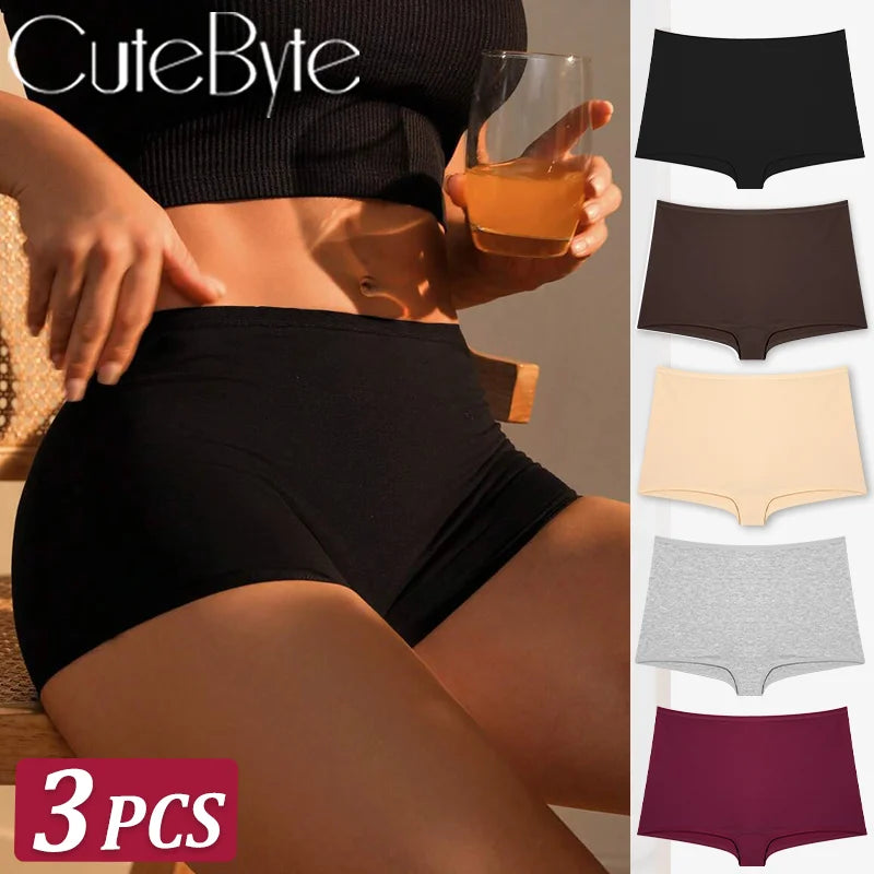 3PCS Women's Panties Cotton Seamless Sports Boxers Underwear Female Solid Color Briefs Cozy Lingerie Intimate Underpants