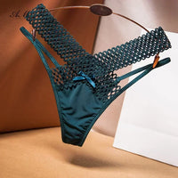 Women's Panties Cross Cut Ice Silk Thong Sports Fashion Perspective Low Waist Ribbons sexy lingerie thongs