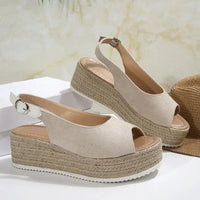 Women's Platform Sandals Summer New Large Size Fish Mouth Slope Heel Stones Pattern Shoes Thick Bottom Clog Casual Slip-On