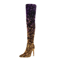 Sexy Over The Knee Long Boots Gradient Bling High Heels 11CM Thin Heels Side Zipper Women Boots New Sharp Tip Boots Natalia Home Fashion    Natalia Home Fashion