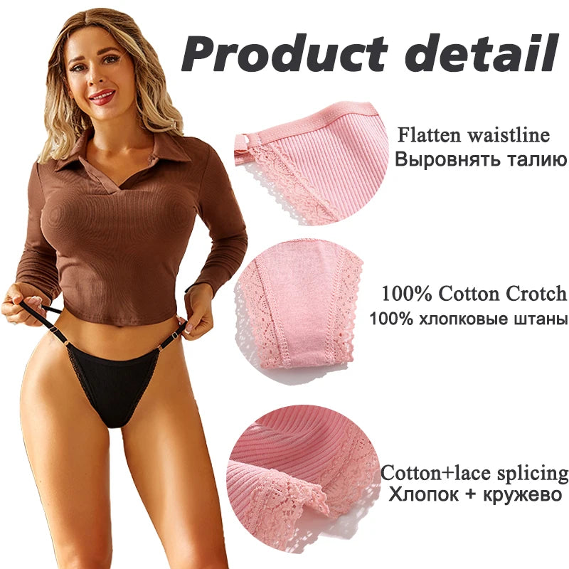 Sexy G-string Panties Cotton Women's Underwear  Adjustable Waist Girl Female Panties Bikini Lady Thongs Lingerie