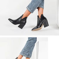 Boots Women Ankle Leopard Mid Heel Shoes Female Slip-On Casual Black Square Heel Booties