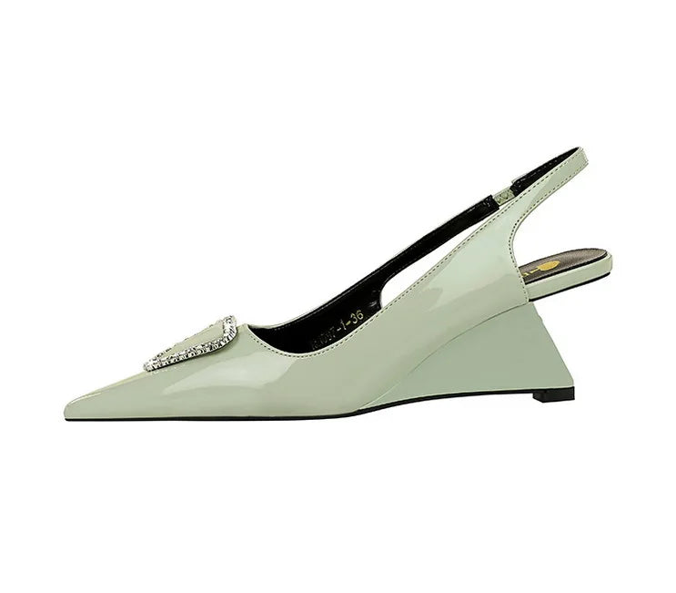Spring Candy Fashion Pointed Toe Women Pumps Sling back Wedges High Heels Party Prom Mules Shoes