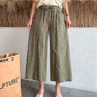 Casual Baggy Wide Leg Trousers Women Summer Thin Comfy Breathable Ankle Length Pants Vintage Loose Cotton Linen Straight Pants