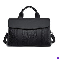 Large Capacity Ladies Handbag Fashion Woven Pattern Shoulder Bag Vintage Style Polyester Lining Soft PU Leather Material Commuter Bag