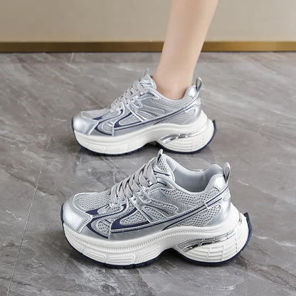 Respirable Thick Bottom Dad Shoes for Women in All Seasons Breathable Fashionable Flat Heel Anti-Odor Casual Footwear
