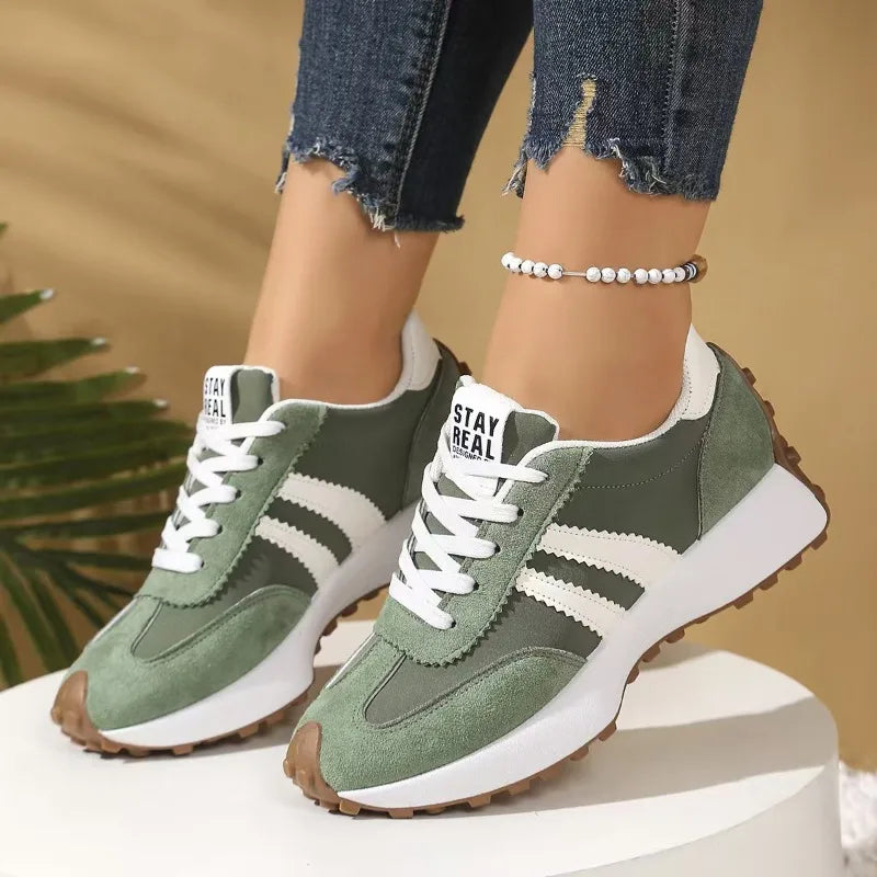 Retro Platform Women's Sneakers Summer Casual Patchwork Leather Sneakers Women's Outdoor Casual Comfort Shoes