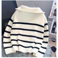 Women's Sweater Interior Short Style Popular High End Fashion Zipper Striped Hoodie Collar Natalia Home Fashion    Natalia Home Fashion