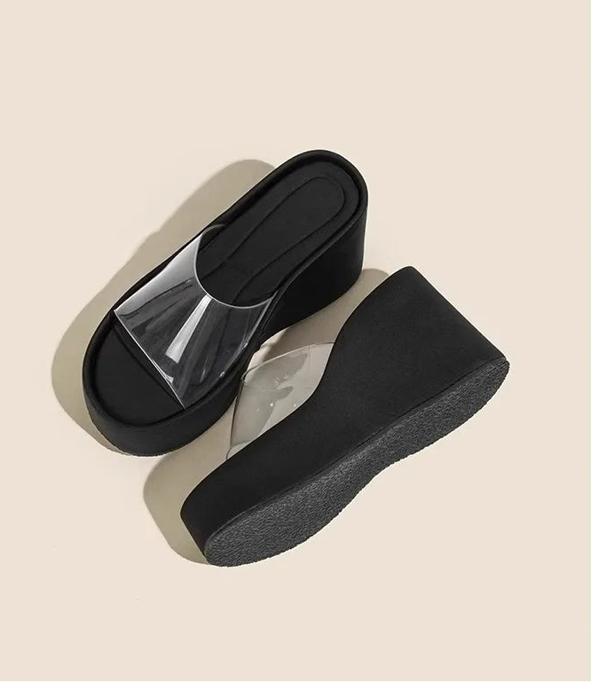 Thick Heel Platform Sandals Women's Summer Casual round Head PVC Material Beach Slippers Transparent Strap Casual Slip-On Shoes