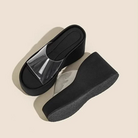 Thick Heel Platform Sandals Women's Summer Casual round Head PVC Material Beach Slippers Transparent Strap Casual Slip-On Shoes