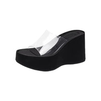 Thick Heel Platform Sandals Women's Summer Casual round Head PVC Material Beach Slippers Transparent Strap Casual Slip-On Shoes
