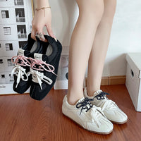 Retro Lacing Breathable Women's Thick Bottom Pleated Casual Sneakers White Shoes