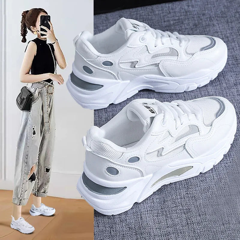 Women's Casual Breathable Leather Sneakers Versatile Flat Heel Shock Absorption Comfortable and Fashionable Shoes