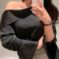 Off Shoulder Elegant Office Women's Shirt Top Fashionable Sexy Women Long Sleeved Chiffon Top