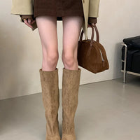 Street Style Pointed Toe Knee-High Boots Women Low Heels Shoes Female Long Booties Women Shoes
