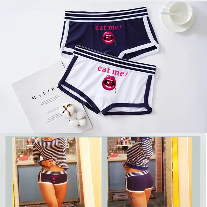 Fashion Girls Boxer EAT ME Cherry In The Mouth Cotton Underwear Sexy Boys shorts for Women Ladies Shorts Comfortable Home Panties