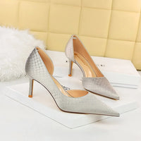 Shoes Woman Pumps Pointed Toe Shallow High Heels Snakeskin Satin Thin Heel Sandals Stiletto Party Shoes