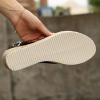 Women's Platform Sandals Summer New Large Size Fish Mouth Slope Heel Stones Pattern Shoes Thick Bottom Clog Casual Slip-On