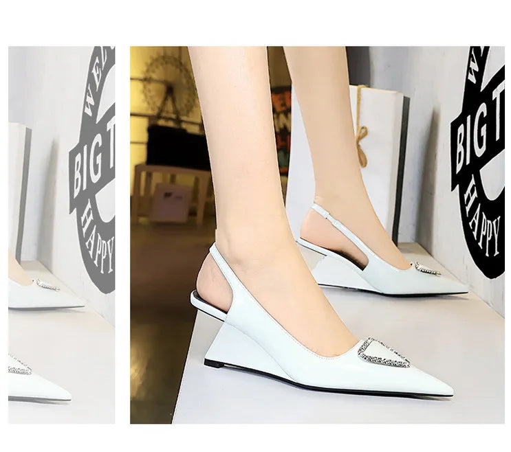 Spring Candy Fashion Pointed Toe Women Pumps Sling back Wedges High Heels Party Prom Mules Shoes