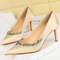 Silks satins Women Pumps Rhinestone design High Heels Stilettos 10 cm and 7 cm Luxury banquet shoes Sexy party shoes