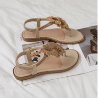 Womens Bohemian Floral Rhinestone Sandals Elegant Crystal Flower Décor Elastic Ankle Strap Soft Cushioned Insole Non Slip Sole