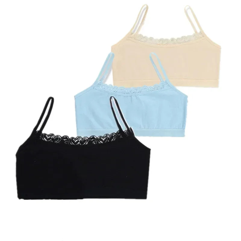 Young Girls Lace Puberty Teenage Soft Cotton Underwear Training Bra Crop Top 8-14years lace bra