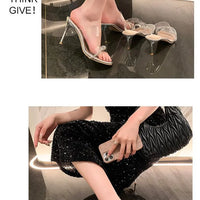 Women Sandals Sexy Crystal Gladiator Sandals Ankle Strap High Heels Hollow Out Party Shoes Closed Toe Stiletto Ladies Pumps