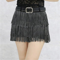 Tassel Short Shorts Women's Diamond Embellished Mid-Waist Dance Denim Hot Pants Outerwear Fashionable Korean Style Sexy