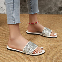 Women's New Round Head Luxury Water Diamond Women's Shoes Anti Slip PU Beach Dress Slippers