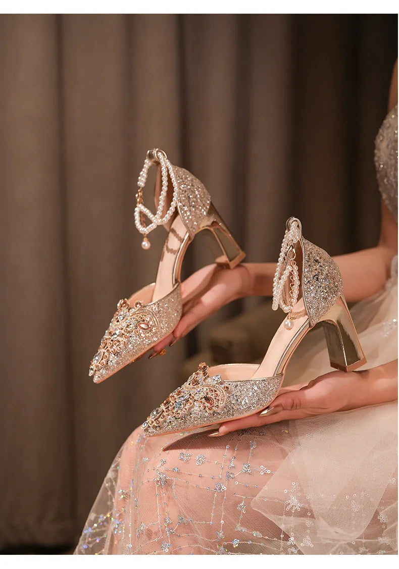 Crystal Women Wedding Shoes Rhinestone High Heels Ankle Strap Stilettos Women Crystal Party Dress Sandals