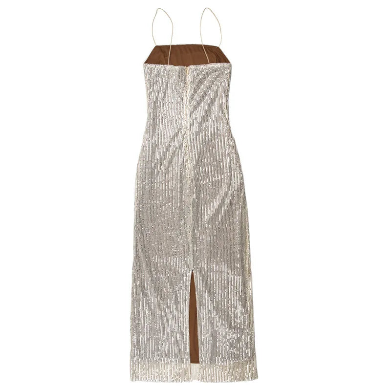 Strap Bead Glitter Dress for Women Hot Girl Sexy Long Dress Kaftan Style Summer Long Dress