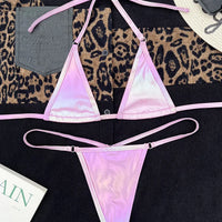 Shiny PU Leather Extreme Mini Micro String Bikini Female Swimsuit Women Swimwear Two-pieces Bikini set Halter Bathing Suit Swim