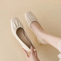 Women's Square Head Grandmother Style Shoes Slip-On High Heel Versatile Shoes in Leather Semi formal  Footwear