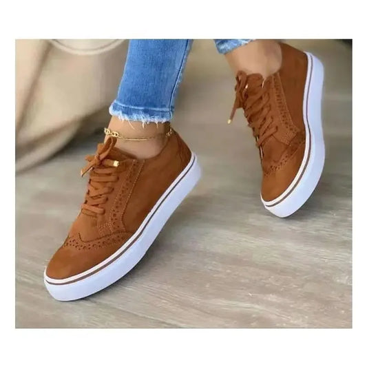 Women's Casual Shoes Comfortable Fabric Loafers Round Toe Lace Up Single Shoes PVC Sole