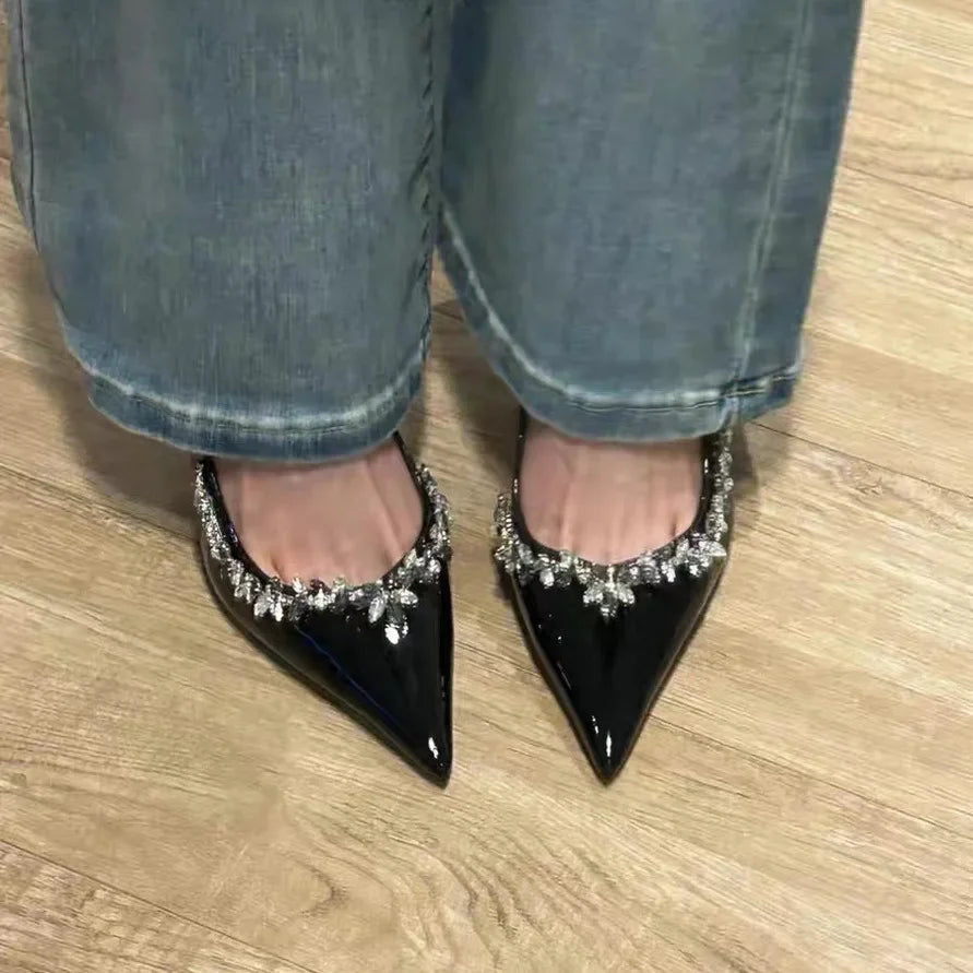 French Style Sexy Pointed Toe High Heels Crystal Embellished Ultra High Stiletto Heel Women's Shoes