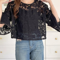 Round Neck Lace Shirt Women's Summer Floral Print Tie Dotted Cotton Blend Full Sleeve Slim Fit Button up Top