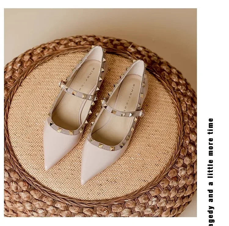 Elegant French Style Cropped Studded Flat Bottom Sandals Women's Summer Tweed Pattern Medial Vacancy Pointe Roman Design