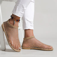 Women's Round Toe Flat Bottom Sandals Hollow Short Boots Water Diamond Sexy Flats Bottom Shoes Luxury Shoes Women