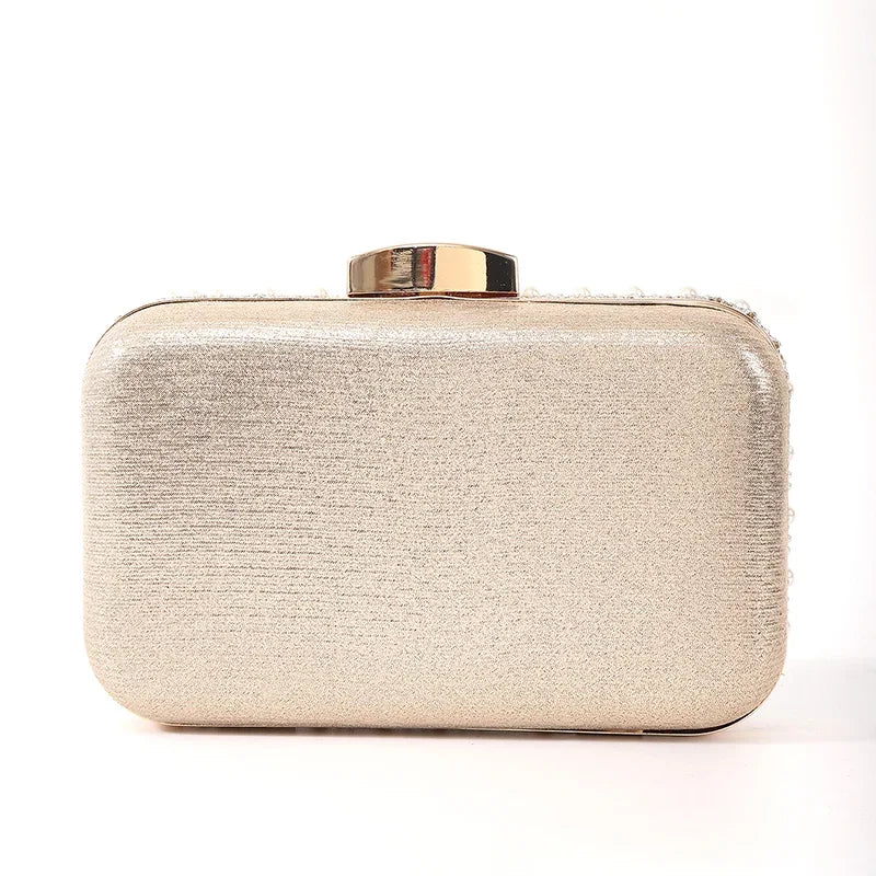 Ladies Pearl Elegant Evening Bag Fashionable Stylish Beading Wedding Dinner Party Banquet  Dress Clutch Bag with Long Chain