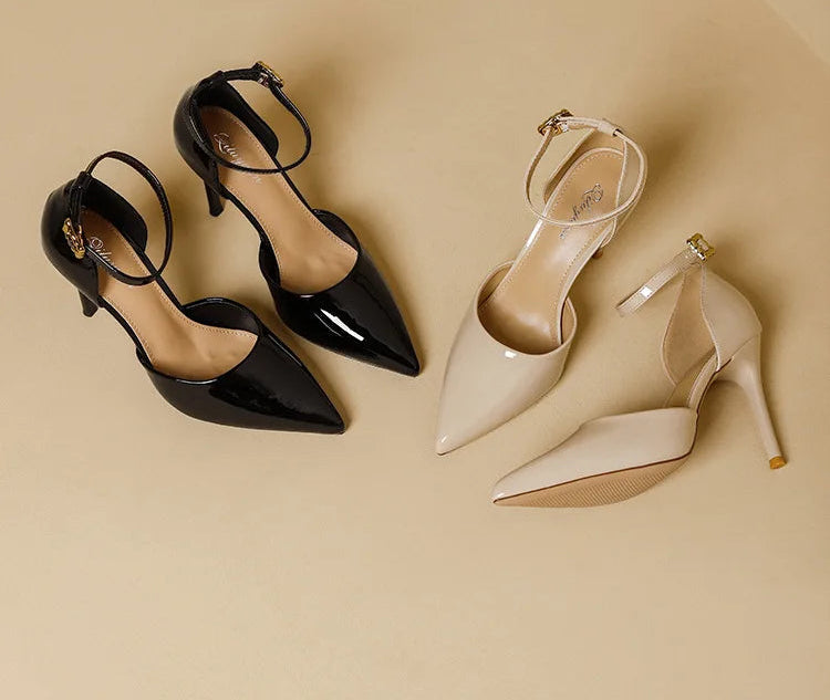 Pointy Toe Elegant Women Shoes Stilettos Office Sandals For Ladies Cover Heel Ankle Strap Sandals