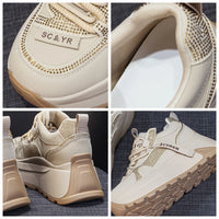 Chunky Sneakers Platform Heel Women Casual Shoes Leather Comfortable Walking Shoes Warm Fur Winter Shoes