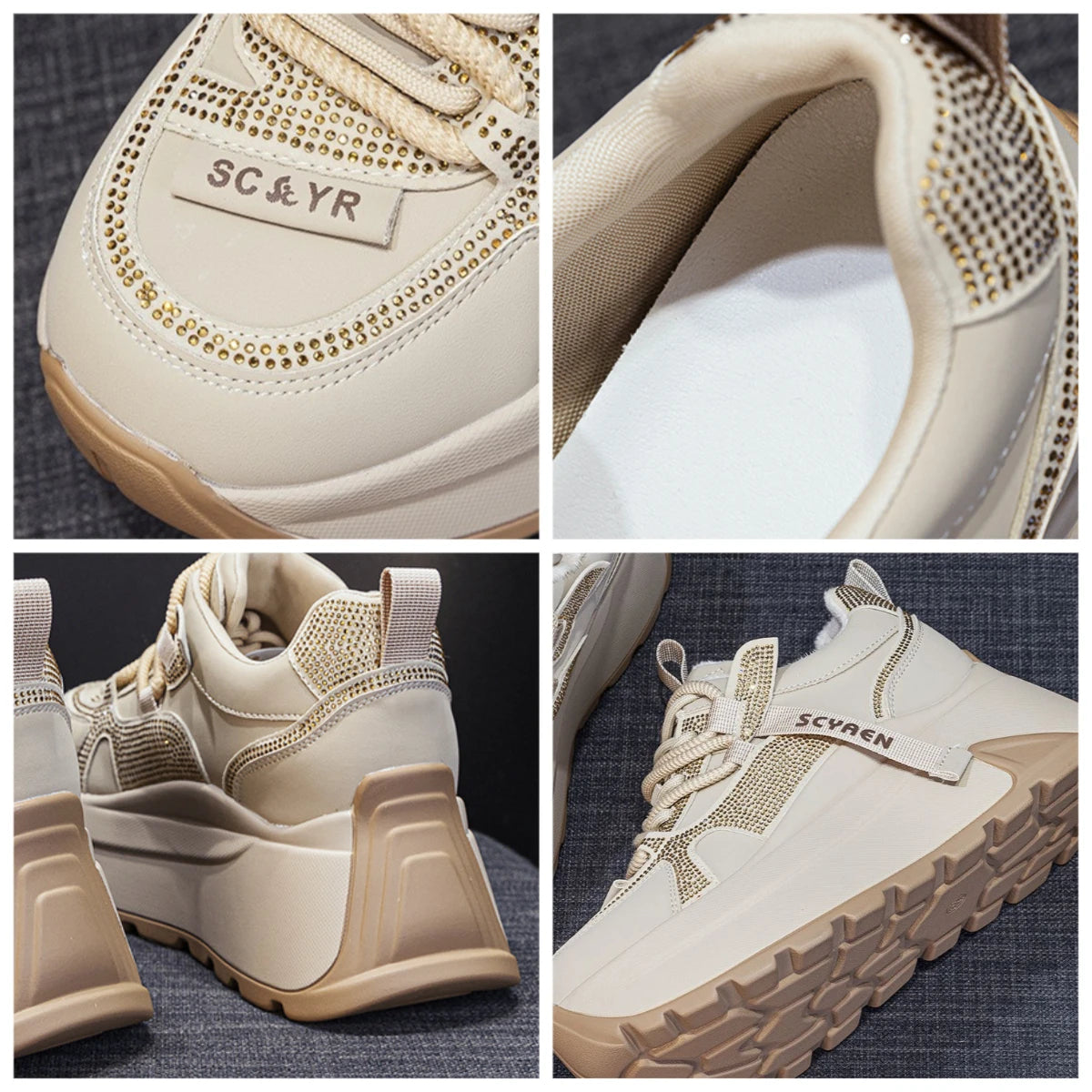 Chunky Sneakers Platform Heel Women Casual Shoes Leather Comfortable Walking Shoes Warm Fur Winter Shoes
