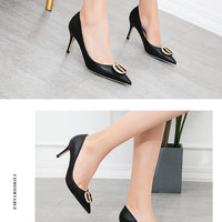 Sexy Women's Stiletto High Heels Shallow Mouth Pointed Toe Metal Buckle Party Single Shoes