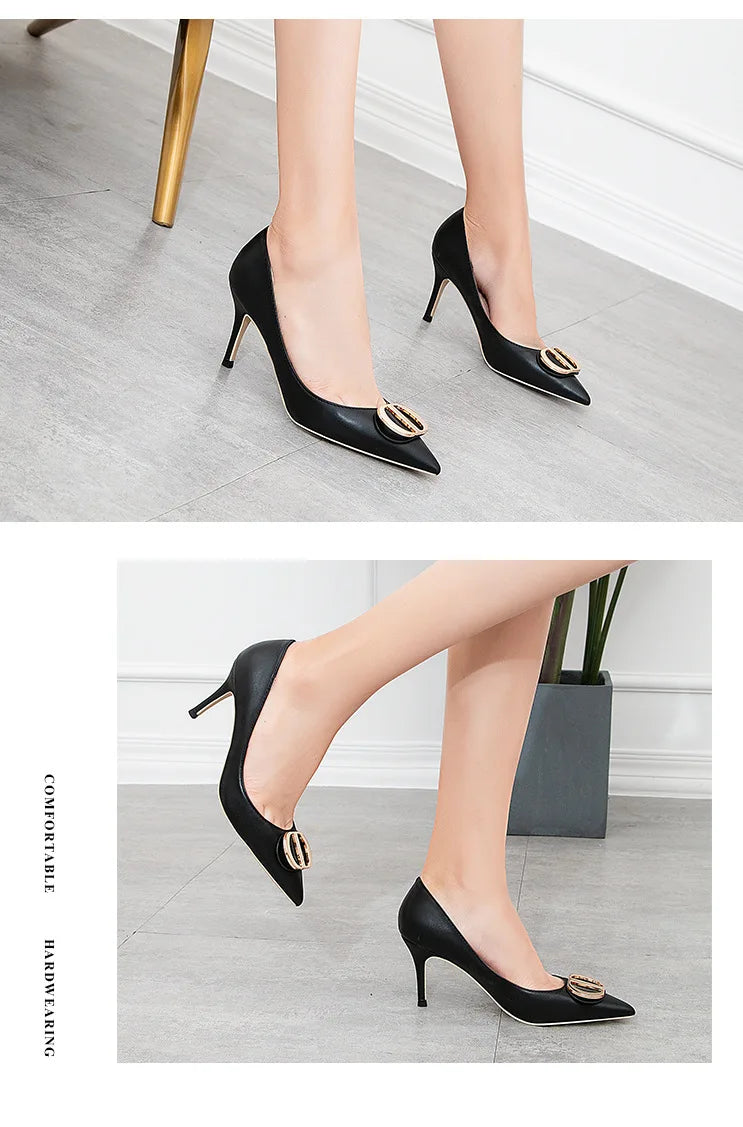 Sexy Women's Stiletto High Heels Shallow Mouth Pointed Toe Metal Buckle Party Single Shoes