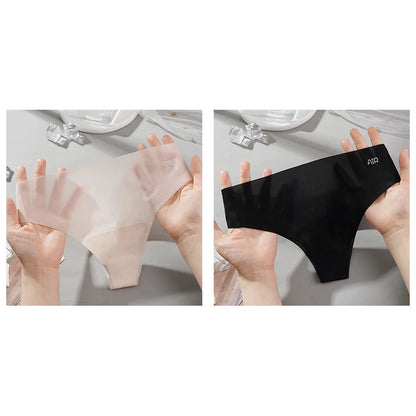 2 Pcs  Pack Sexy Transparent Thong Panties Women Ultra-thin Sense Quick Drying Female Seamless Low-rise Solid Color T-pants Underwear