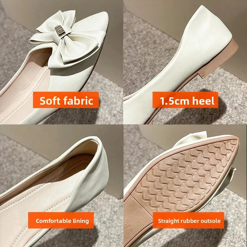 Soft Bottom Flat Casual Women's Shoes Butterfly Knot Slip-On Simple Design Shoes  Synthetic Leather