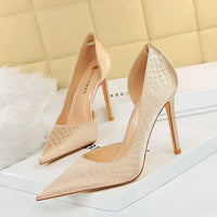 Shoes Woman Pumps Pointed Toe Shallow High Heels Snakeskin Satin Thin Heel Sandals Stiletto Party Shoes